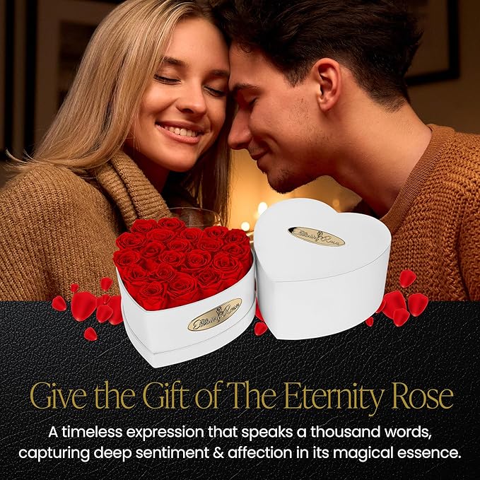 The Eternity Rose 20-Piece Preserved Roses in a Luxury Gift Box – Real Roses in White Heart Box – A Valentine’s Gift as Everlasting as Your Love