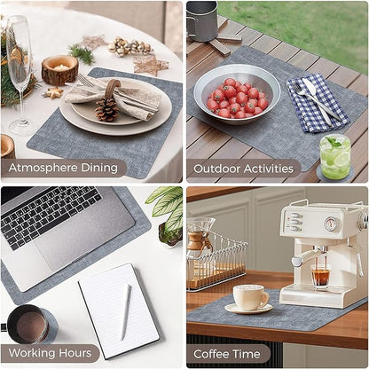 Vinyl Placemats Set of 4, Faux Leather Waterproof and Heat Resistant Place Mats, Washable Anti-Slip Table Mats with Coaster, Wipeable Placemats for Indoor & Outdoor 17" x 12" (Light Blue, Set of 4)