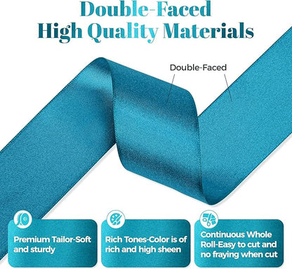 Premium Turquoise Blue Satin Polyester Ribbon, 1.5 Inch x 50 Yards, Double Faced, Perfect for Gift Wrapping, Wedding, Birthday, Anniversary, Special Occasions