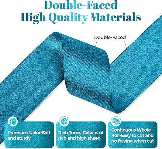 Premium Turquoise Blue Satin Polyester Ribbon, 1.5 Inch x 25 Yards, Double Faced, Perfect for Gift Wrapping, Wedding, Birthday, Baby Shower, Crafts, Sewing, Flower Bouquet, Wedding Party Decor