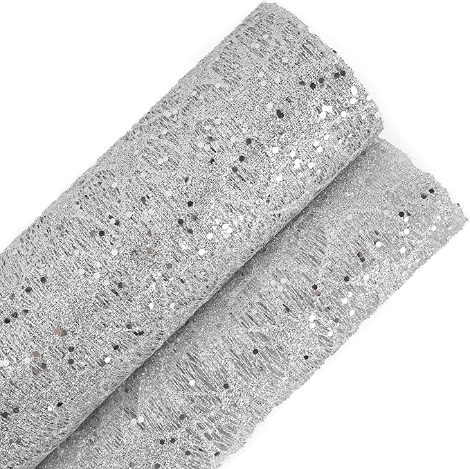 MEEDEE Silver Glitter Mesh Star Web Ribbon 10 Inch Wide by 10 Yards Roll Silver Fabric Ribbon Decorative Mesh Ribbon for Christmas Tree, Garland, Holiday Wreaths, Bows