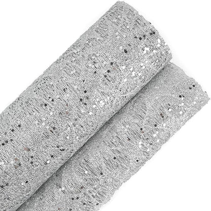 MEEDEE Silver Glitter Mesh Star Web Ribbon 10 Inch Wide by 10 Yards Roll Silver Fabric Ribbon Decorative Mesh Ribbon for Christmas Tree, Garland, Holiday Wreaths, Bows