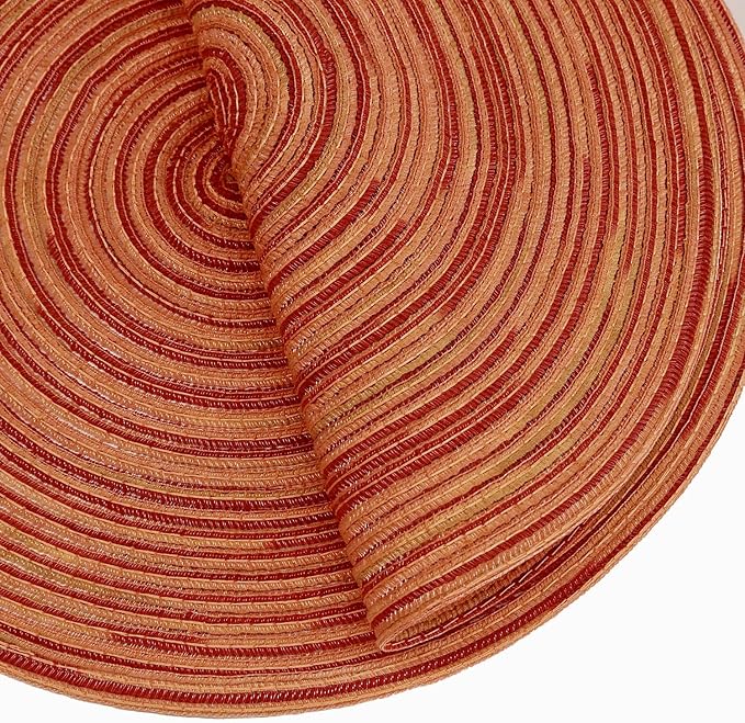 Youyi Better Lifes Round Braided Placemats Set of 6 Colorful Washable Durable Placemats Non-Slip 15 Inch Red-Orange Woven Table Mats for Dining Tables Holiday Party Decoration