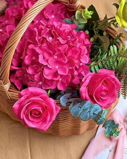 DuHouse 8.7" Silk Hydrangea Flower Heads with Stems Fake Hydrangeas Flowers for DIY Wedding Centerpiece Home Decor,Pack of 6(Fuchsia)