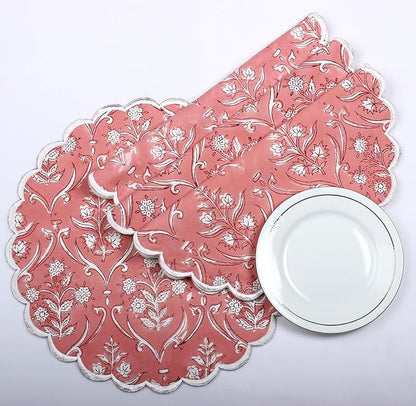 Ridhi Round Block Print Placemats Set of 4 Washable Round Placemats for Kitchen Dining Table 15 inch Round Indoor Cotton Fabric Table Mats