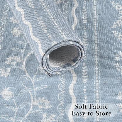 LilyCat Linen Fabric Blue Floral Placemats, Stripes Durable Boho Dining Table Mats for Kitchen, Rustic Vintage Washable Place Mats Set of 4, 18’’× 12’’