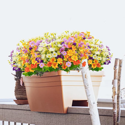 Uieke 6PCS Artificial Daisy Mums Flowers Outdoor UV Resistant Fake Silk Flowers No Fade for Outside Home DIY Garden Porch Window Box Décor (Orange Yellow. White, Purple)