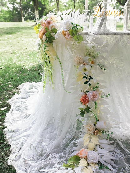 9FT Wedding Arch Flower Garland, Handmade Wedding Table Decorations,Head Table Floral Decor for Noble and Charming Wedding Ceremony