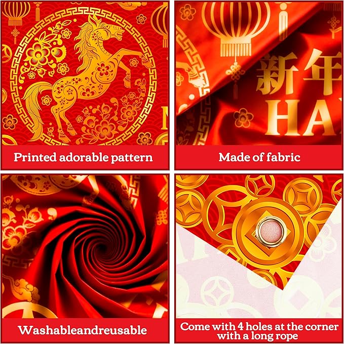 Chinese New Year Party Backdrop Happy 2026 Chinese New Year Party Background Decorations Lunar Year of The Horse Theme Photography Backdrop for 2026 Spring Festival Party Supplies