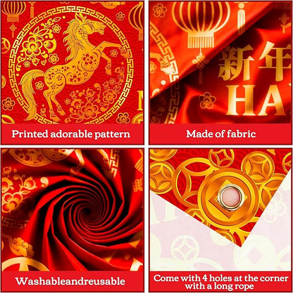 Chinese New Year Party Backdrop Happy 2026 Chinese New Year Party Background Decorations Lunar Year of The Horse Theme Photography Backdrop for 2026 Spring Festival Party Supplies
