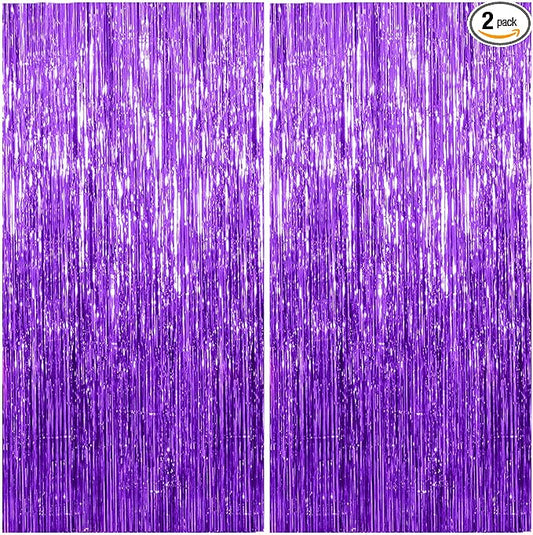 2 Pack Foil Curtain Backdrop Purple Metallic Tinsel Foil Fringe Curtains Photo Booth Props for Birthday Wedding Engagement Baby Shower Bachelorette Christmas Holiday Celebration Party Decorations