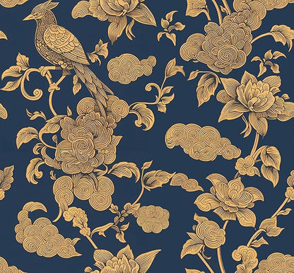 Vintage Birds and Flowers Wallpaper,17.71" x 118.1" Removable Peel and Stick Wallpaper Decorative Self-Adhesive Contact Paper for Living Room Bedroom Washroom Cabinet Wall