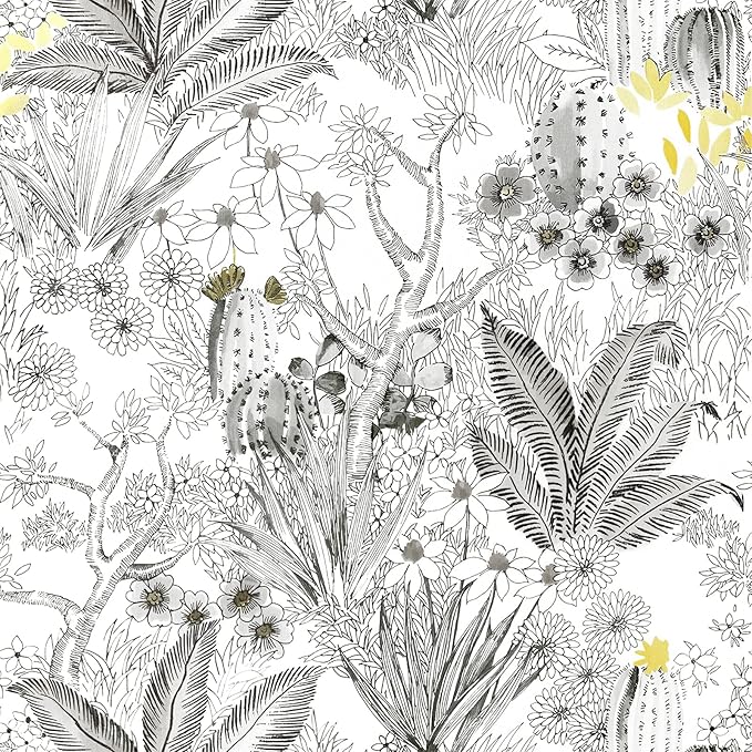 Wudnaye Floral Peel and Stick Wallpaper Vintage Contact Paper 17.7 inch×118.1 inch Gray Flower Wallpapers Self Adhesive Removable White and Black Contact Paper Waterproof for Bathroom Vinyl
