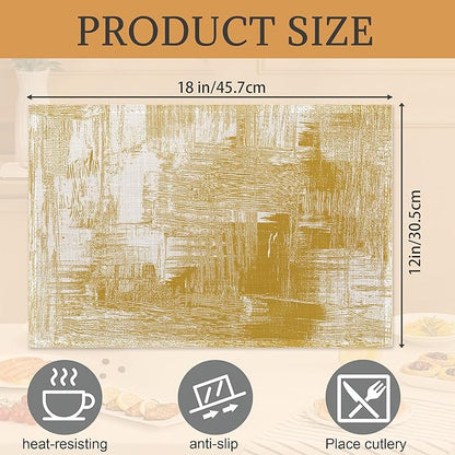 Yellow Beige Placemats Set of 6,Washable Heat Resistant 12×18 Inch Linen Table Mats Modern Place Mats for Party Outdoor Dining Décor