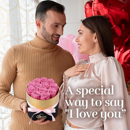 GLAMOUR BOUTIQUE Eternal Preserved Roses in a Box - Flowers Forever, Rose Forever in a Box for Wife, Birthday Gifts for Her, 12 Roses, Pink