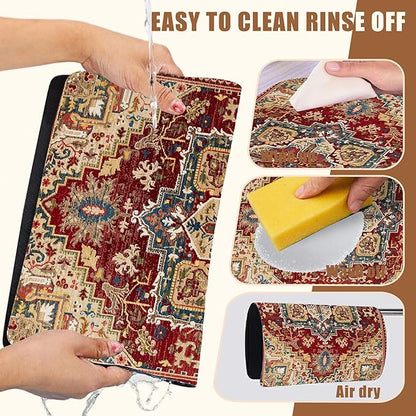 Boho Dish Drying Mat Persian Tribal Coffee Bar Mat for Countertop Absorbent Rubber Backed Hide Stain Dish Drainer Rack Pad Espresso Machine Coffee Pot Dining Room Decoration 15.7 x 23.6 Inch
