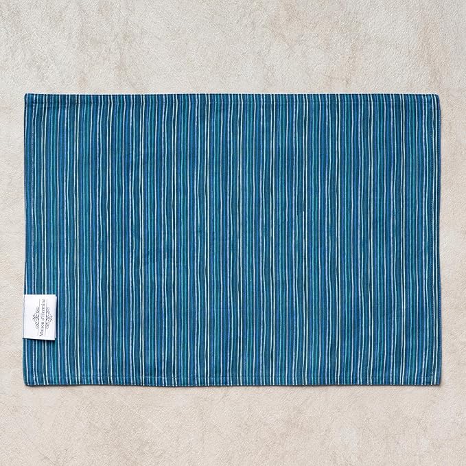 Maison d' Hermine Place Mats 100% Combed Cotton Premium (13 Inch x 19 Inch) Cloth Place Mat Washable Dinner Placemat, Dinner & Dining, Peacock Utopia - Deep Sea (Set of 4)