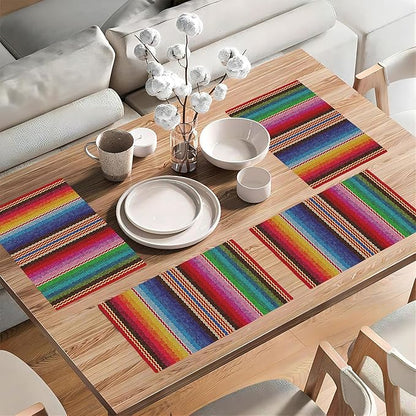 Mexican Colorful Stripes Placemats Set of 4, Placemats Dining Table Mat Set,12x18 Washable Stain Resistant Wipeable Cloth Placemat for Kitchen Buffet Parties