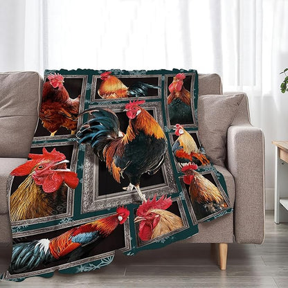 Rooster Throw Blanket - Chicken Farm Animal Gifts and Decor for Girls, Boys, Women, Men, Kids, Adults - Soft Warm Cozy Fleece for Couch, Sofa, Bed 80"x60"