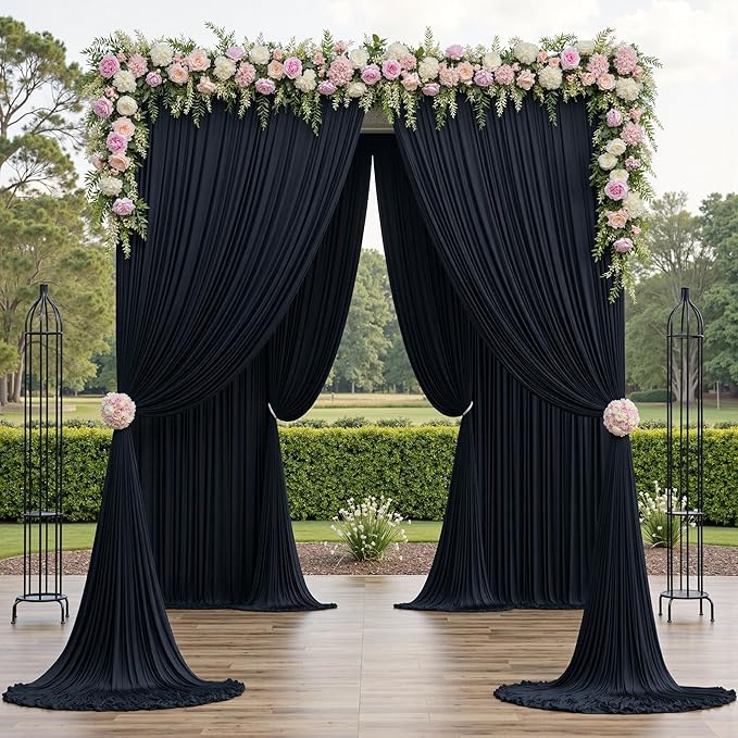 PartyVillage 20ft×15ft Black Backdrop Curtain for Halloween Parties, 4 Panels Wrinkle Free 15 FT Long Polyester Photo Backdrop Drapes Back Drop Cloth for Birthday Photography Background