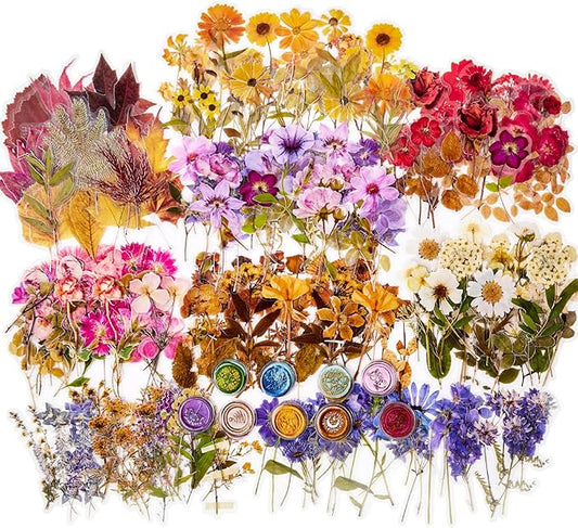 380 Pcs Pressed Flower Sticker Set Dried Flowers Themed Resin Journaling Stickers Floral Natural Botanical Fallen Leaves Decals for Scrapbook Supplies Bullet Junk Journal Bottles Planner Laptops