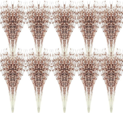 Geosar 30 Pcs Christmas Artificial Glitter Berry Stem Decorations 17 Inch Faux Stick Floral Pick Centerpiece Bouquet Flower Bead Twigs for Centerpiece Tree Wreath Xmas Ornaments Home(Rose Gold)