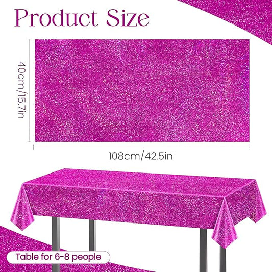2 Pcs Fuchsia Red Holographic Plastic Tablecloths Laser Table Covers 40" x 108" Foil Disposable Table Cloths for Themed Birthday Party Wedding Christmas Holiday Party Decorations