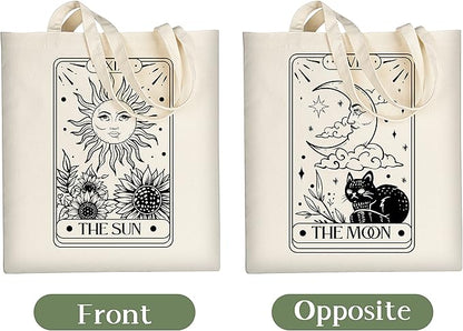 AUSVKAI Canvas Tote Bag Aesthetic for Women, Cute Sun Moon Cotton Totes Bag for Grocery Beach Shopping Gifts