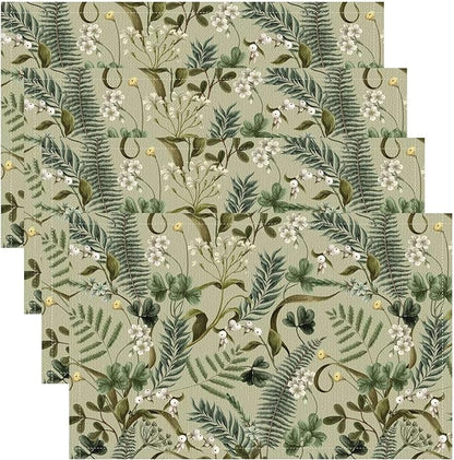 Retro Plant Placemats Set of 8, 17x12 Inch Green Leaves Retro Elegant Nature Plant Aesthetic Table Mats for Home Party Kitchen Dining Decor