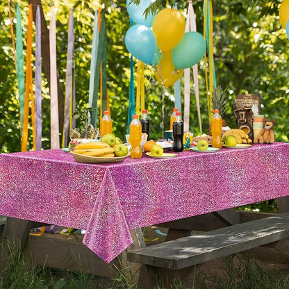 4 Pcs Pink&Blue Holographic Laser Tablecloths Iridescence Shiny Table Covers 40" x 108" Foil Rectangle Table cloths for Baby Shower Undersea Ocean Birthday Party Winner Wedding Party Décor
