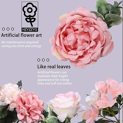 2 Pack Artificial Peony Flowers, Silk Peonies Flowers Fake Peonies Artificial Flowers Peonies Hydrangea Bouquet for Centerpiece Table Wedding Party Home Decor (2, Pink + White)