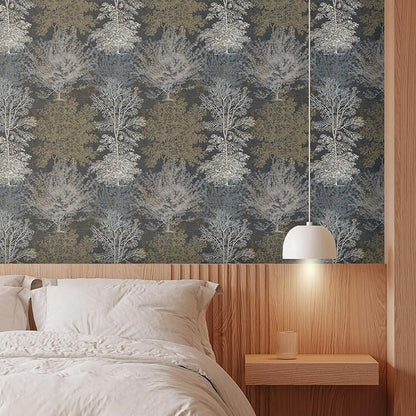 Vintage Forest Peel and Stick Wallpaper - Hand Drawn Tree Mural for Bathroom, Bedroom Walls, Cabinets, Shelves - 17.71"*236.2