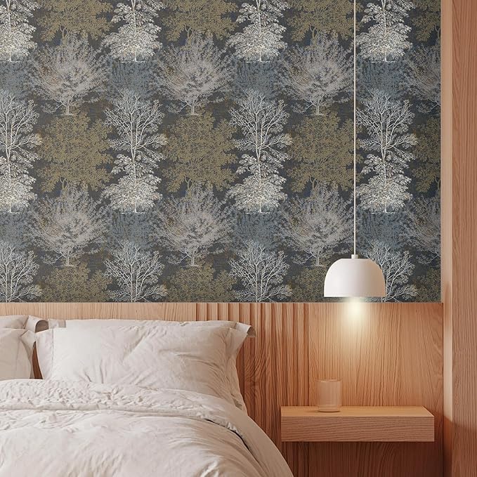 Vintage Forest Peel and Stick Wallpaper - Hand Drawn Tree Design for Bathroom, Bedroom Walls, Cabinets, Shelves - Removable Decorative Contact Paper Mural 17.71"x118.1"