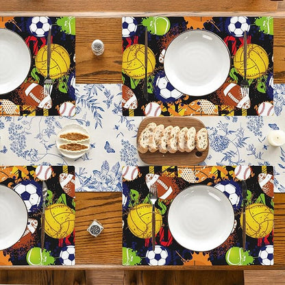Watercolor Balls Placemats Set of 4, 12x18 Inch Non-Slip Washable Heat Resistant Linen Fabric Table Mats,Place Mats for Holiday Party