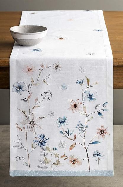 Maison d' Hermine Table Runner 100% Cotton Single Layer Table Runners 72 inches Long for Thanksgiving Christmas Decorations Home Kitchen Dining Party Wedding (Ice Florals, 14.5" x 72")