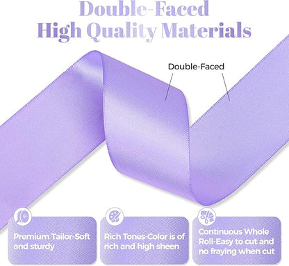 Lilac Satin Ribbon, Double Faced 1-1/2 Inch X 50 Yards Lilac Ribbon, Premium Satin Ribbon for Gift Wrapping, Crafts, Hair Bow Making, Sewing, Flower Bouquet, Wedding Party Decor