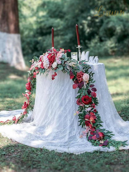 9FT Wedding Arch Flower Garland, Handmade Wedding Table Decorations,Head Table Floral Decor for Noble and Charming Wedding Ceremony