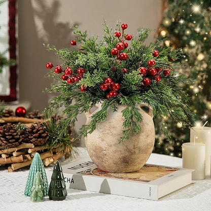 6in Ceramic Flower Vase with Handle - Small Short Terracotta Vases - Vintage Porcelain Vase for Home Decor - Christmas Decorative Farmhouse Vase Living Room Shelf Table, Lyeec