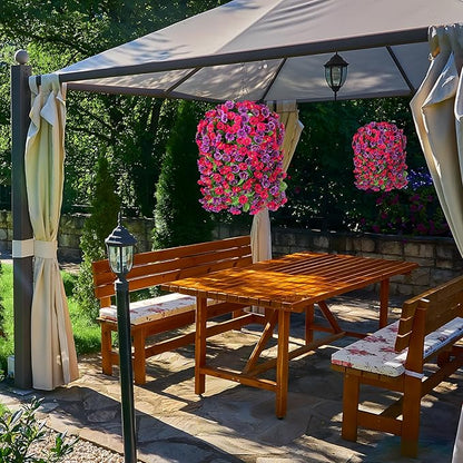 Artificial Fake Hanging Flowers Plants for Outdoor Spring Summer Decoration, 2PCS Faux Silk Morning Glory Long Vines Stems UV Resistant Look Real for Outside Home Porch Patio, Hot Pink Purple