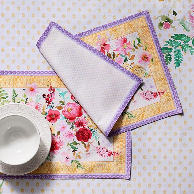 Maison d' Hermine Placemat 100% Combed Cotton Premium Cloth Placemats 13"x19" Decorative Washable Place Mats for Home, Kitchen, Dining, Cocktail Parties & Camping - Summer Joy (Set of 4)
