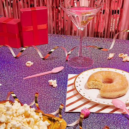 2 pcs Pink&Purple Holographic Party Tablecloths 40" x 108" Laser Sparkly Table Cloths Iridescence Foil Glitter Table Cover for Halloween Wedding Anniversary Baby Shower Birthday Party Supplies