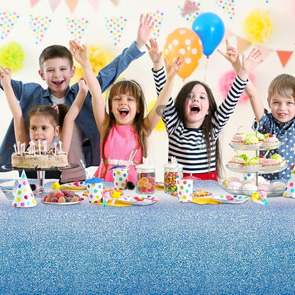 FunnyPars 3 Pack Ombre Blue Plastic Tablecloth for Parties, Gradient Pastel Blue Disposable Tablecloths for Rectangle Tables, Sprinkle Table Cover for Wedding Birthday Anniversary Party, 54 x 108Inch