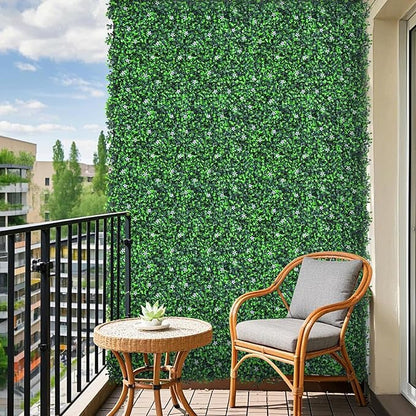 48"x 120"(40 sq.ft) Artificial Boxwood Roll Panels with Flowers, UV-Anti Faux Ivy Leaves Privacy Fence Screen, Grass Wall Roll Panels for Indoor Home Decor and Outdoor Garden Backyard