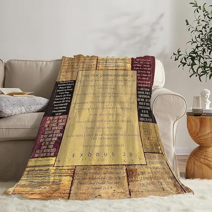 Christian Bible Blanket 10 Commandments Throw Blanket Christian Gifts and Decor Religious Bible Verse Blanket for Women Men Kids Adults Soft Warm Cozy Fleece Blanket for Couch Sofa Bed 60"x50"
