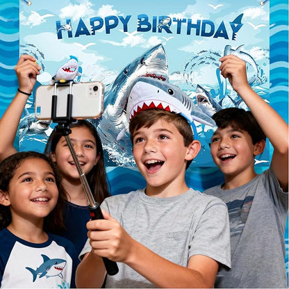 Shark Birthday Party Decorations For Women Men,Happy Birthday Banner,Blue Balloon Arch Kit,Sharks Foil Balloons,Cake toppers