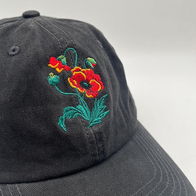 Cute Flower Hat, Elegant Floral Embroidered Adjustable Baseball Cap for Men Women, Gifts for Flower Lovers, Black