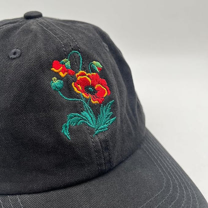 Cute Flower Hat, Elegant Floral Embroidered Adjustable Baseball Cap for Men Women, Gifts for Flower Lovers, Black