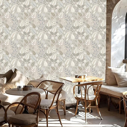 Gray Leaf Peel and Stick Wallpaper Grey White Floral Contact Paper Easy Peel Off Self-Adhesive Removable Stick on Wall Paper for Kitchen Cabinet Drawer 17.71" X 118.1"