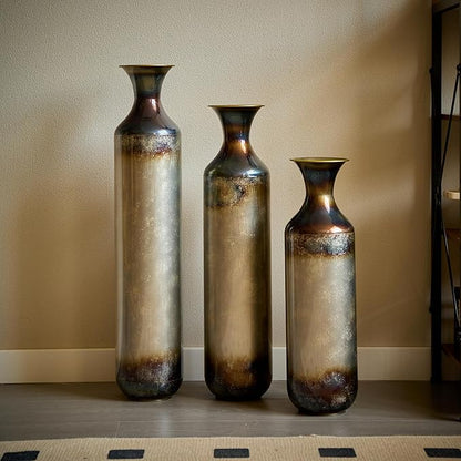 Floor Vases, Tall Home Decor Metal Vase Set of 3 Large Glazed Decorative Vases for Wedding Decor, Elegant Modern Flower Holder for Living Room, Entryway, Hallway, Dining Room