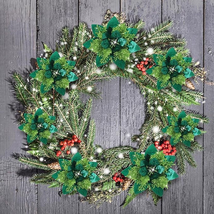 Geosar 36 Pcs Christmas Glitter Artificial Poinsettia Flowers Xmas Poinsettia Artificial Wedding Flowers Decorations Xmas Tree Ornaments with Clips for Party, 6 Inch, 4 Inch, 3 Inch(Grass Green)